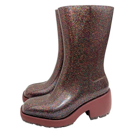 Melissa Shoes Melissa Nancy Boots Pink Glitter Chunky Rubber Rain